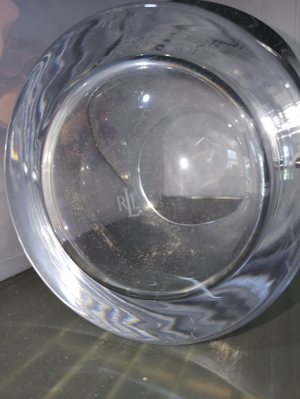 RALPH LAUREN CRYSTAL ICE BUCKET CLEAR WITH GOLD METAL HANDLE CLASSIC CREST LOGO - Picture 7 of 8